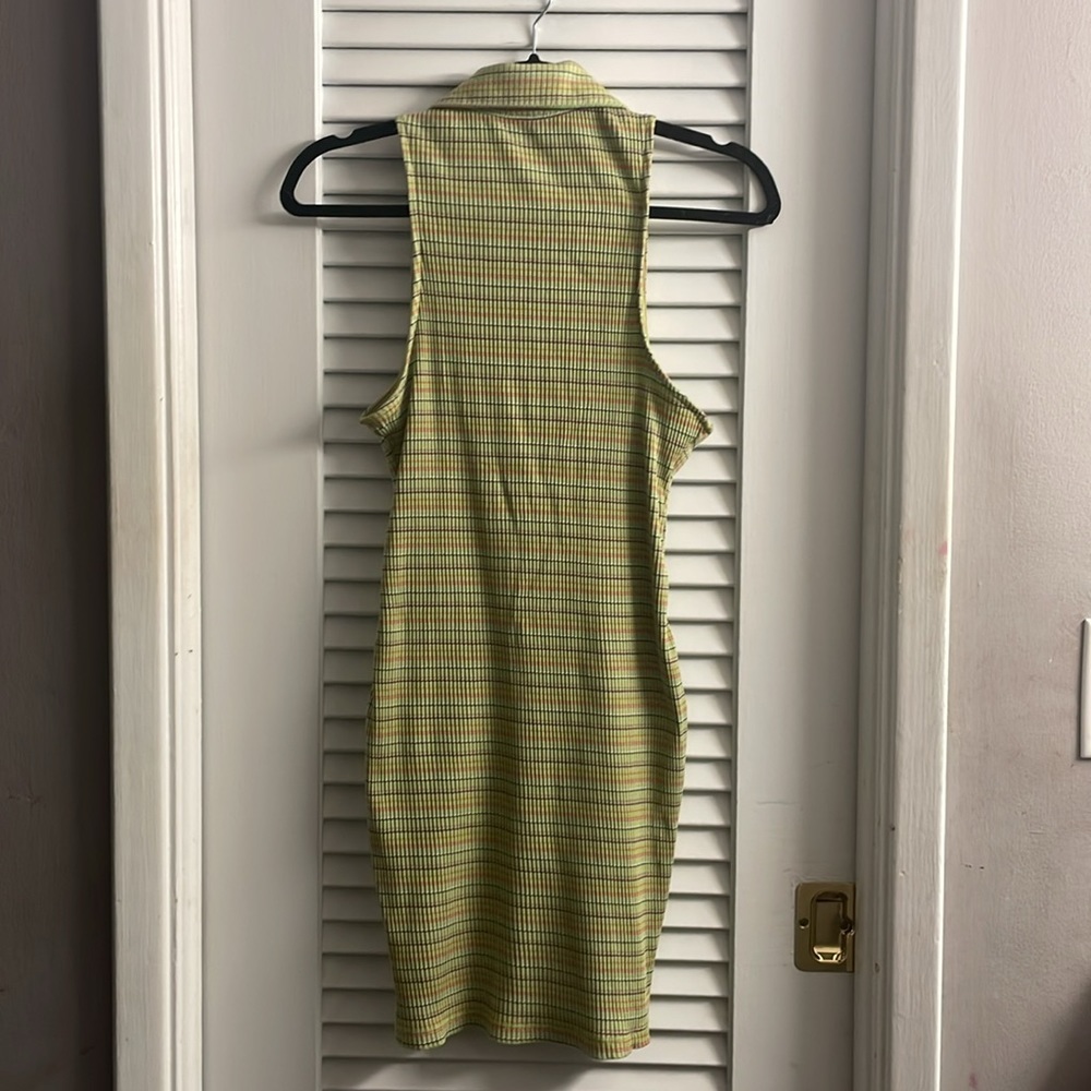 Wild Fable Sleeveless Zip Front Bodycon Polo Dress in Green Apple Stripe Size S - Picture 5 of 5